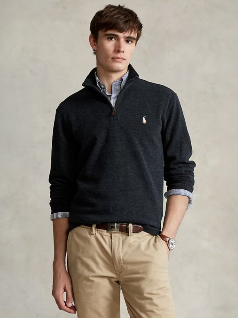Polo Ralph Lauren estate rib quarter zip heather black minimalist sweater M's XL - Picture 3 of 11